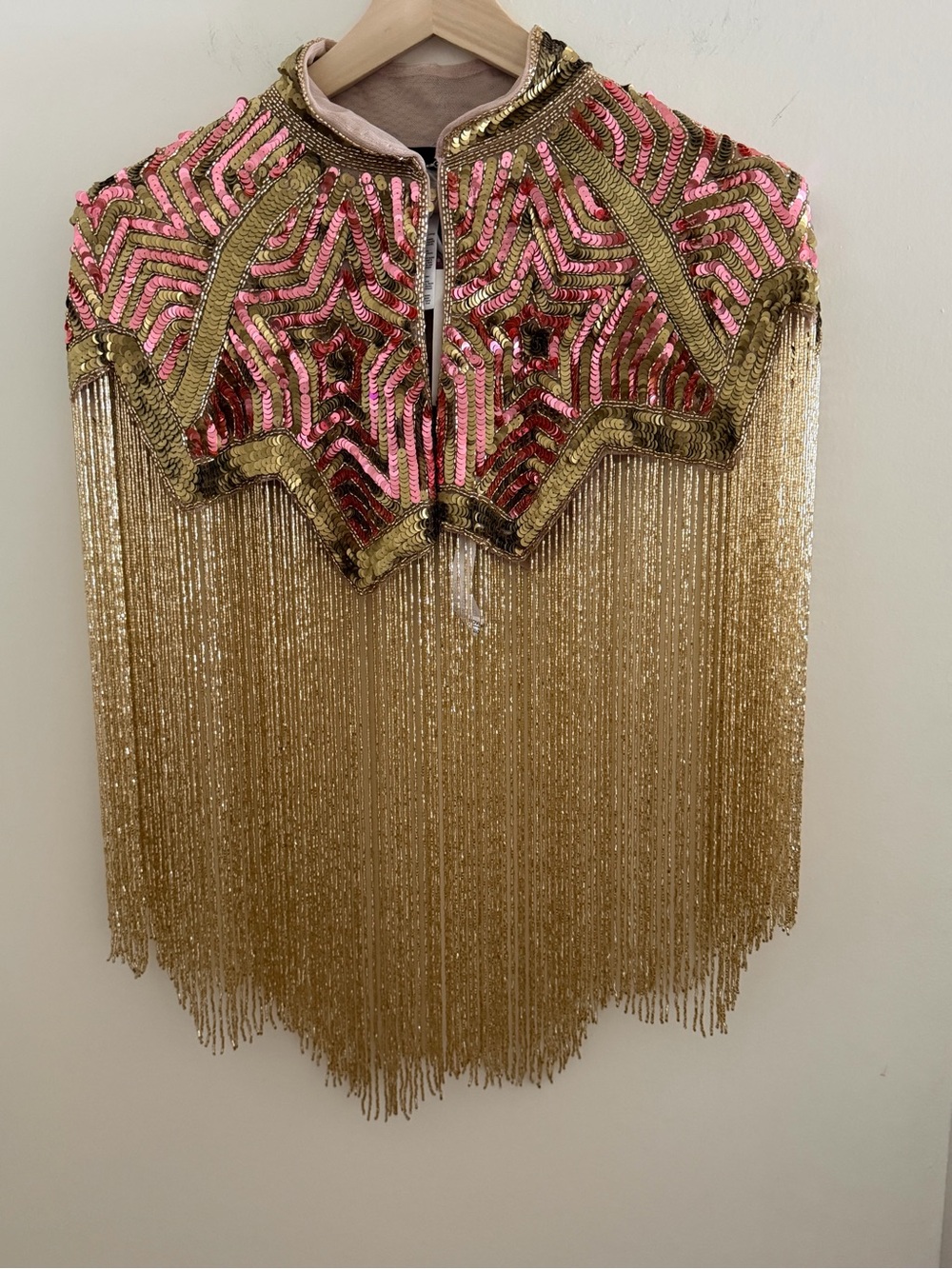 Nasty Gal Star Tassel Beaded Cape Pink Sequin Fringe M/L NWT